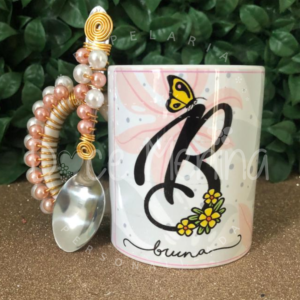 Caneca Bordada -  Letra Inicial de nome com Frase