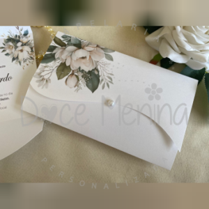 Convite Duas Dobras Fecho de Perolas, Kit com 10 convites