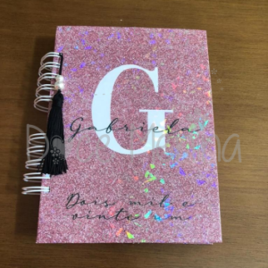 Agenda Brilho Rosa com Inicial do Nome e Nome modelo 1