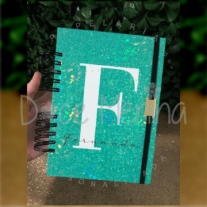 Agenda Brilho Tiffany com Inicial do Nome e Nome